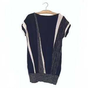 Navy white jacquard print knit dress tunic